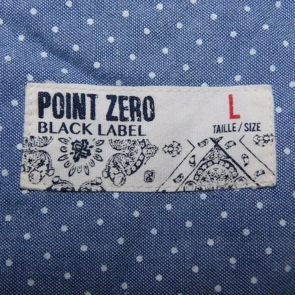 Point Zero Black Label Mens L Blue Polka Dot Short Sleeve Button Front Shirt - Picture 3 of 10